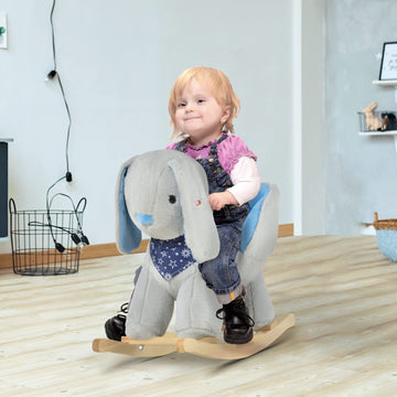 Qaba Kids Ride-On Rocking Horse Toy Bunny Rocker With Fun Play Music & Soft Plush Fabric For Children 18-36 Months