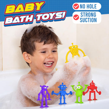 Baby Bath Toys Suction Toy: No Hole Suction Bath Toys For Toddlers, Robot Suction Fidget Toys Suction Cup Toys For Windows Building Toys, Sensory Bath Toys For Boys Girls Gifts, Prizes, Travel Toys