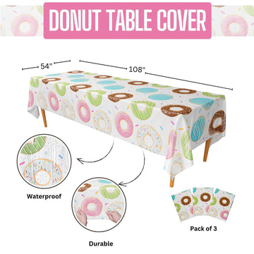 Blue Orchards Donut Table Covers (Pack of 3) - 54x108 XL - Donut Birthday Party Decorations, Donut Table Covers, Donut Tableclot