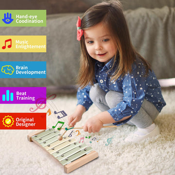 Ehome Xylophone, Musical Instruments Set Neutral Colors Wooden Montessori Toys Percussion Music Modern Boho Xylophone Birthday Gifts For 1 2 3 Year Old Kids Baby Toddlers Boys Girls