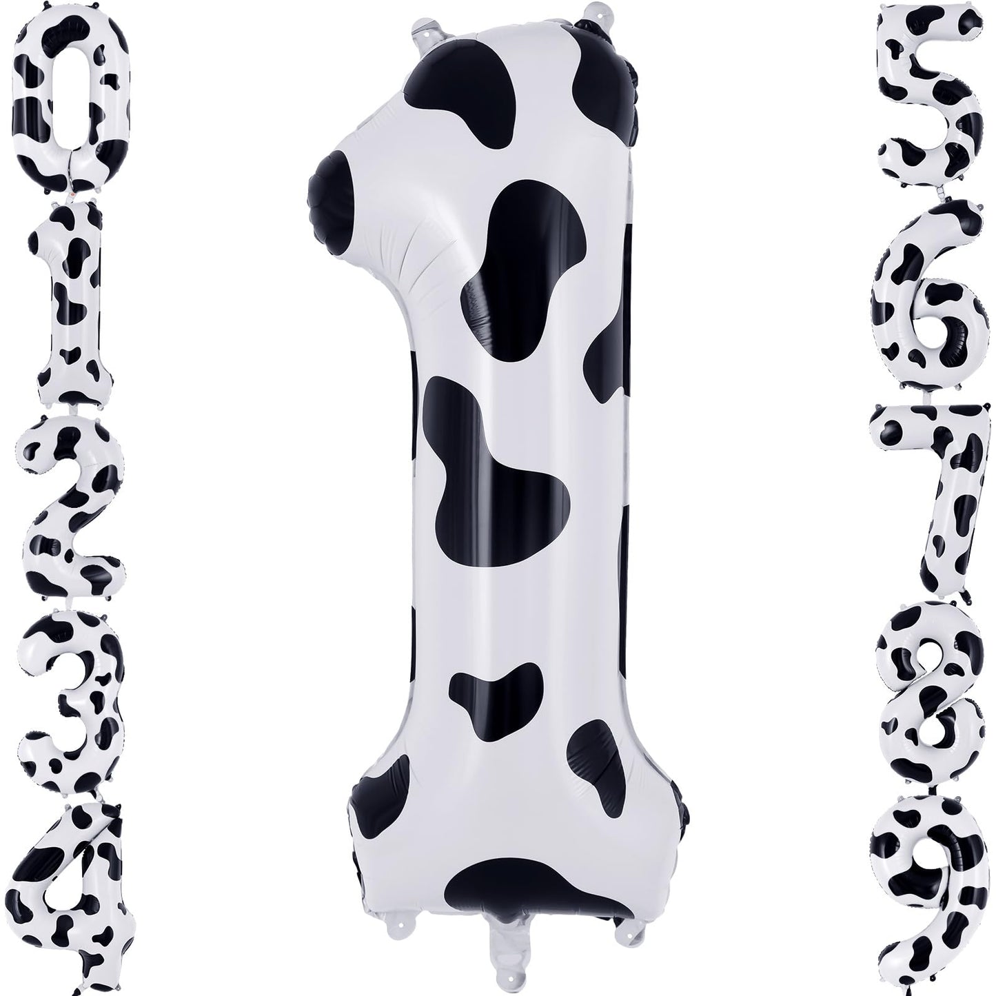AIQINHU Cow Print Number 1 Balloon - Large 40 Inch Foil Mylar for 1st Birthday Party Decorations, Animal Farm Cowboy Theme