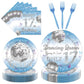 96Pcs Dancing Queen 17th Birthday Disposable Tableware Set - Dancing Queen Happy 17th Birthday Paper Plates Napkins Forks Blue D