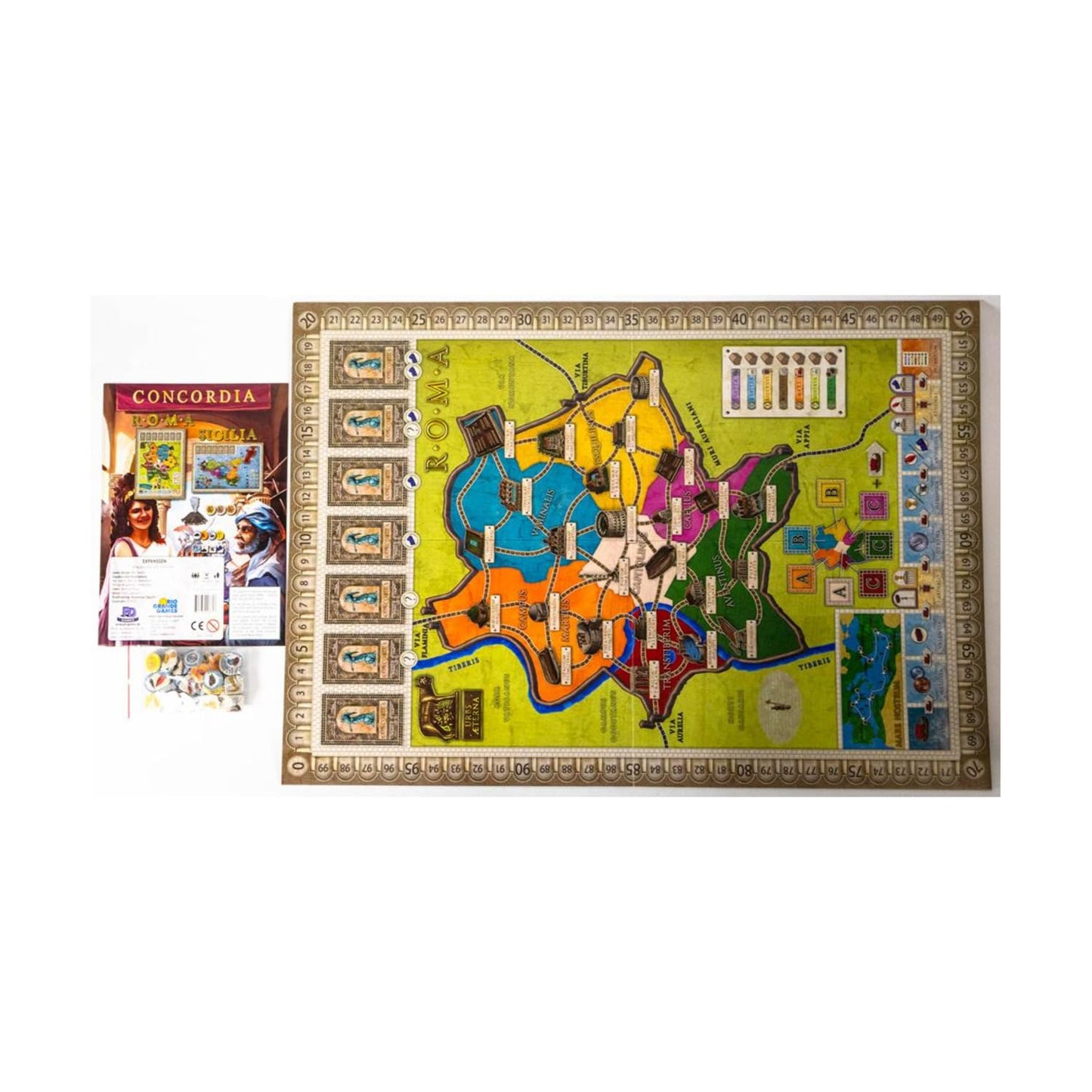 Rio Grande Games: Concordia: Roma/Sicilia - Expansion, Strategy Board Game, Civilization-Building, Economic, Ages 14+, 2-5 Players, 45-90 Min