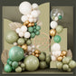 Partywoo 140 Pcs Olive Green Balloon Arch Kit, Sage Green Balloon Garland Kit With Cream White Metallic Gold Retro Green Clear Balloons And Arch Kit For Birthday, Baby Shower, Wedding