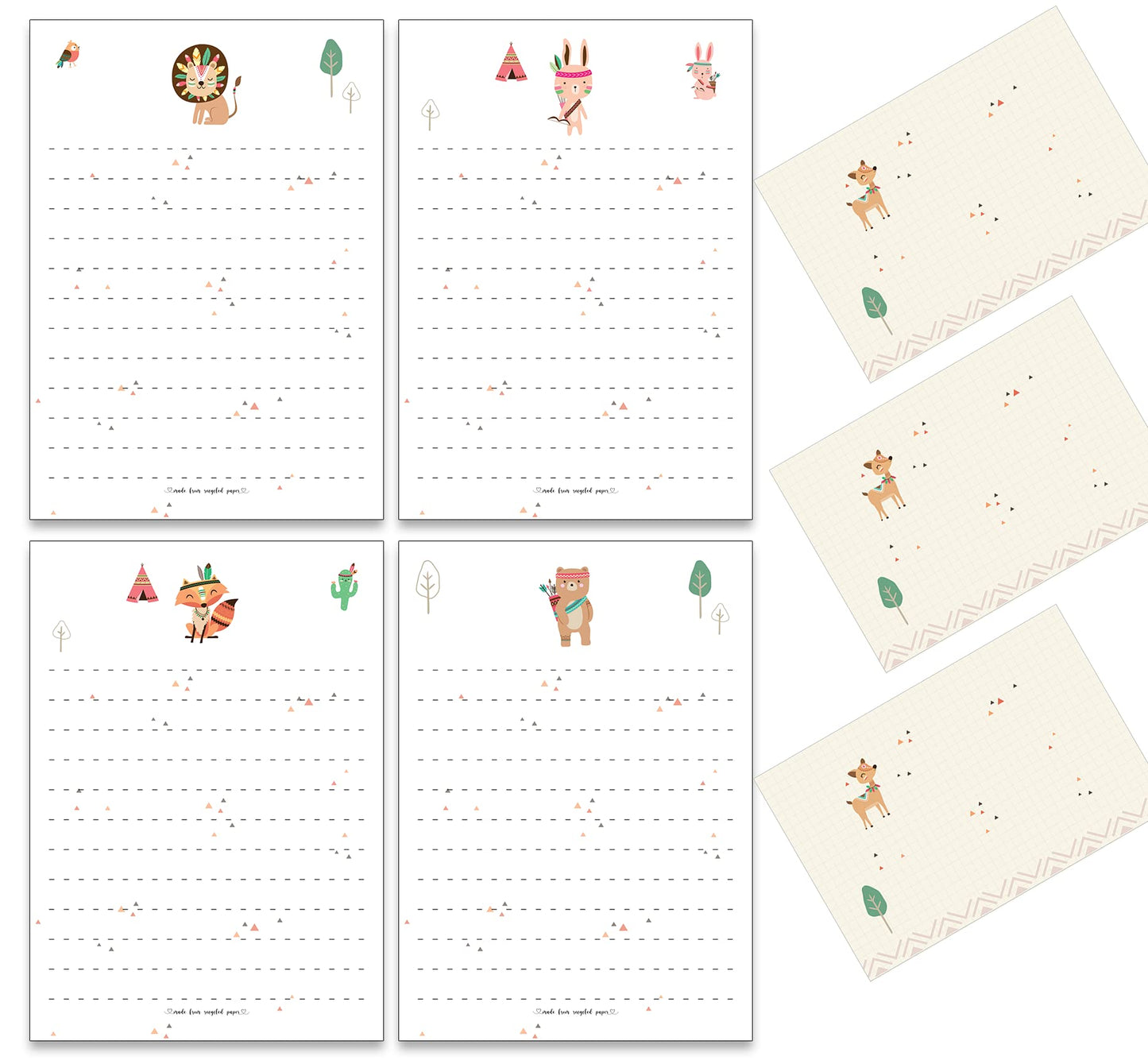 36 Pcs Paper Letter Writing Set For Kids Made From Recycled Paper - Boys Girls Christmas Birthday Gifts Stationery Writing Sheet