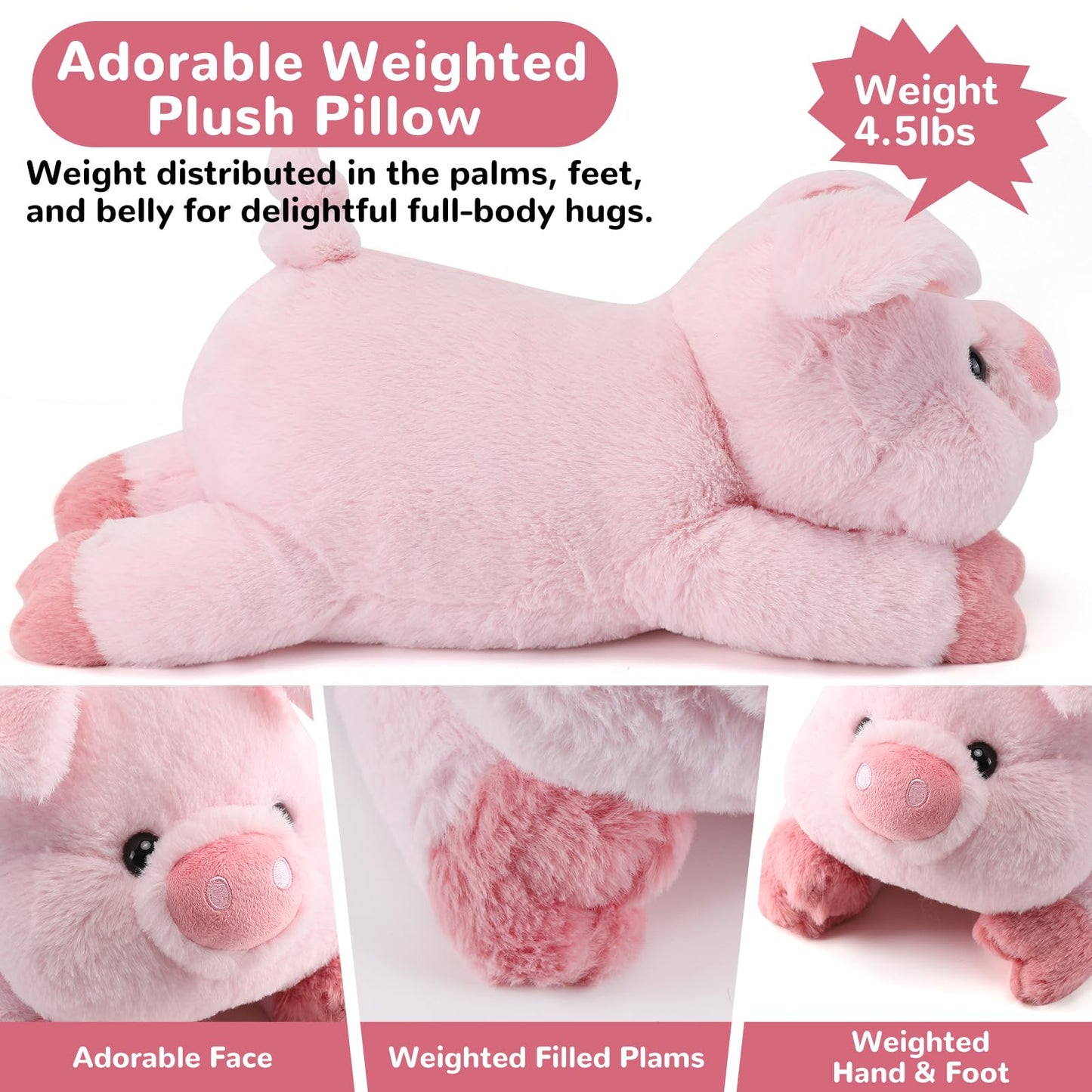 Gnomantic 22-Inch Pig Weighted Stuffed Animal - 4.5 lbs Cotton Plush Toy for Kids & Adults