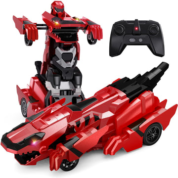 Tecnock Remote Control Car, Transform Dinosaur Toys Car Robot With One-Button Transformation, Rechargeable Battery For 70-Min Pl