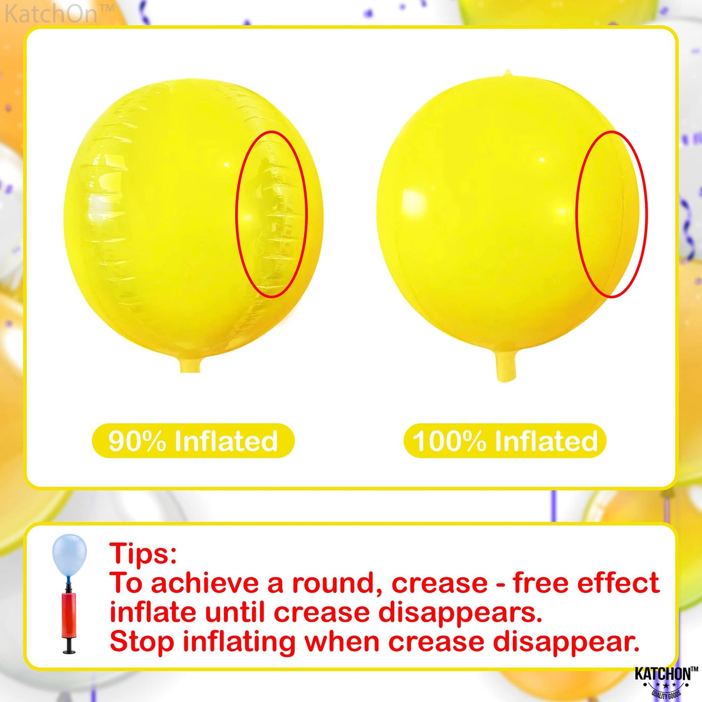 Katchon, Huge Yellow Mylar Balloons - 22 Inch, Pack Of 6 | Yellow Foil Balloons, Yellow Party Decorations | Large Yellow Balloons For Sunflower Birthday Party Decorations | Yellow Round Mylar Balloons