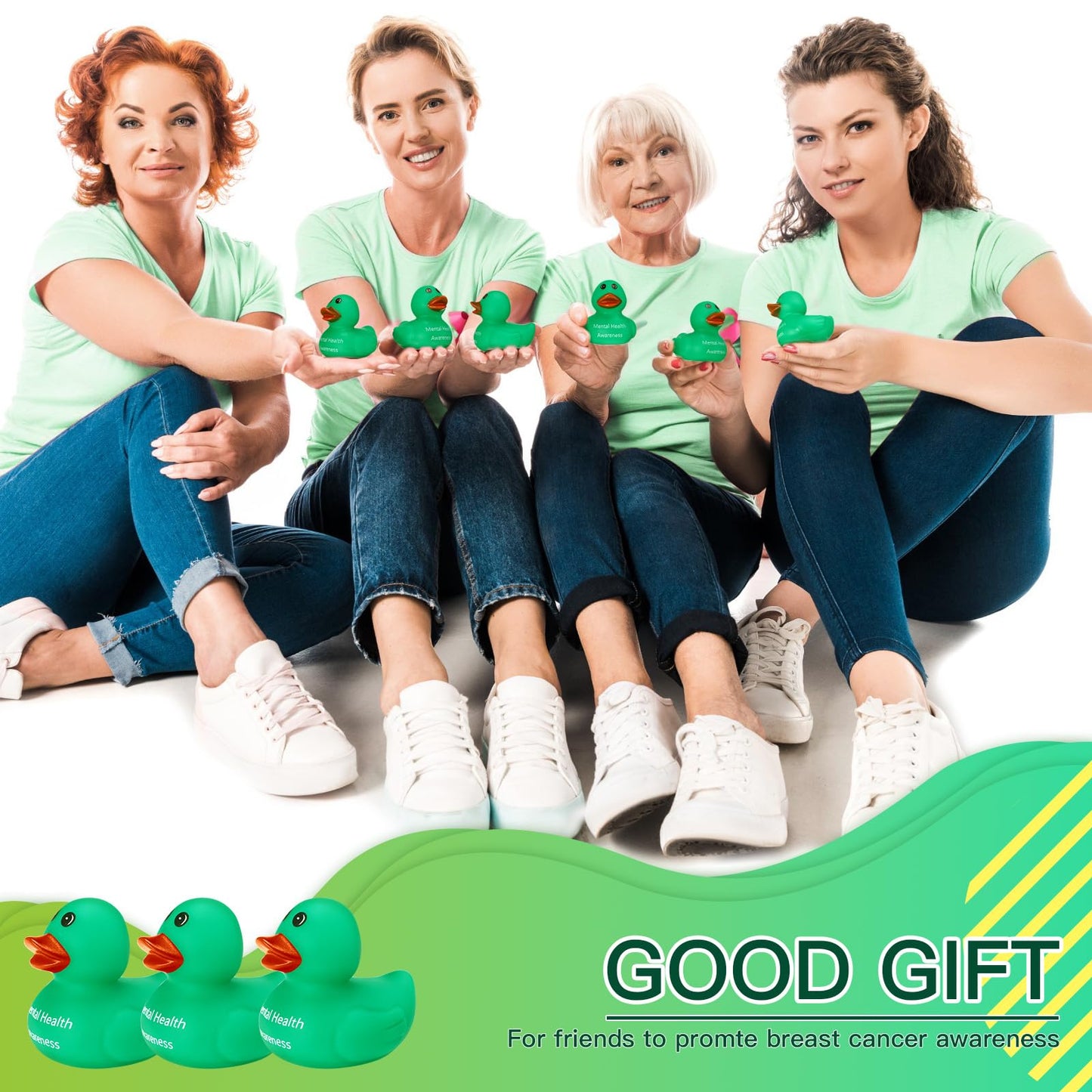 Gemscream 50 Pcs Mental Health Awareness Rubber Ducks Green Rubber Ducks Mental Health Gifts Anxiety Relief Ducks for Friend Fam