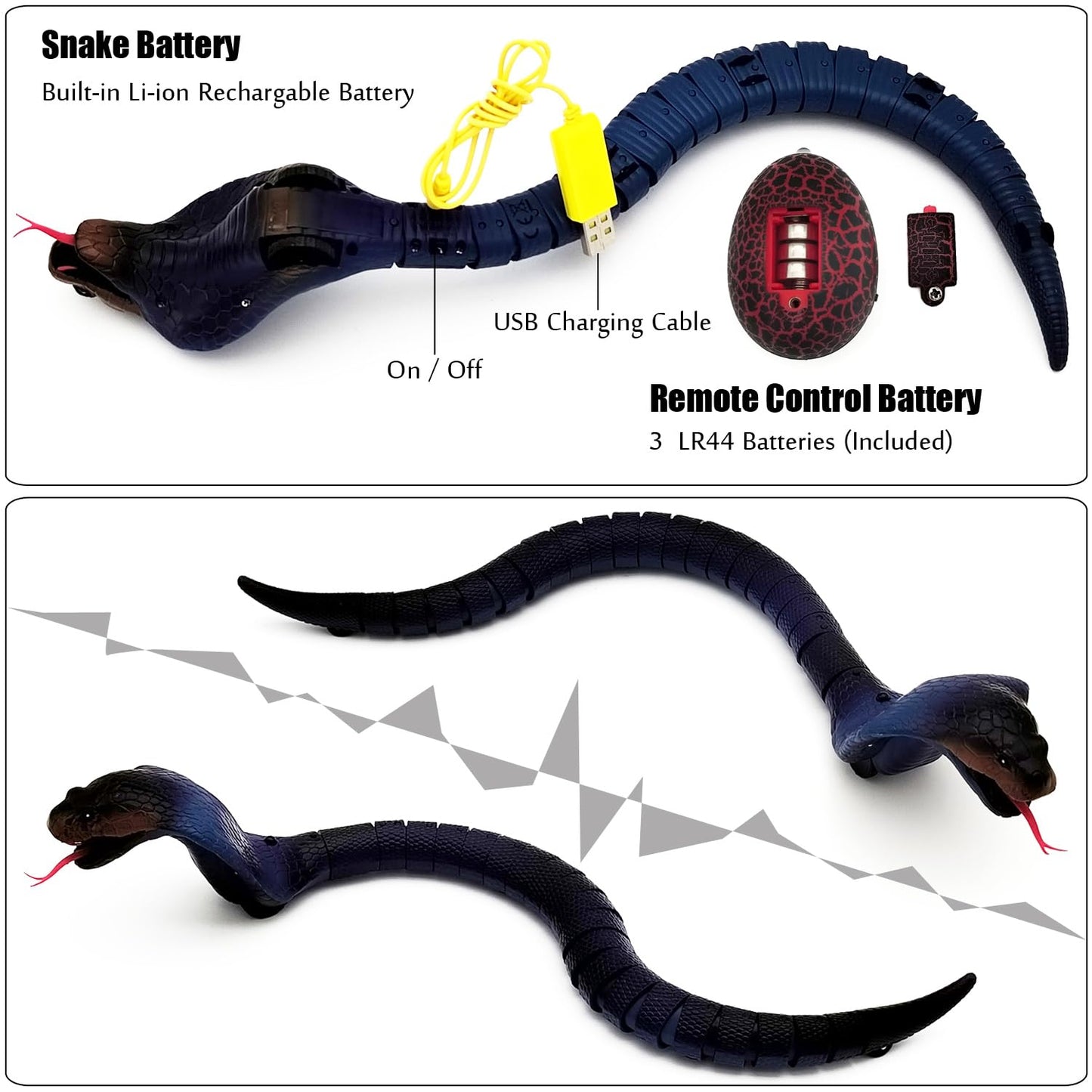 Tipmant Realistic Remote Control Snake Rc Cobra Animal Toy Crawling Electric Electronic Battery Powered Honored For Kids Cat Hal