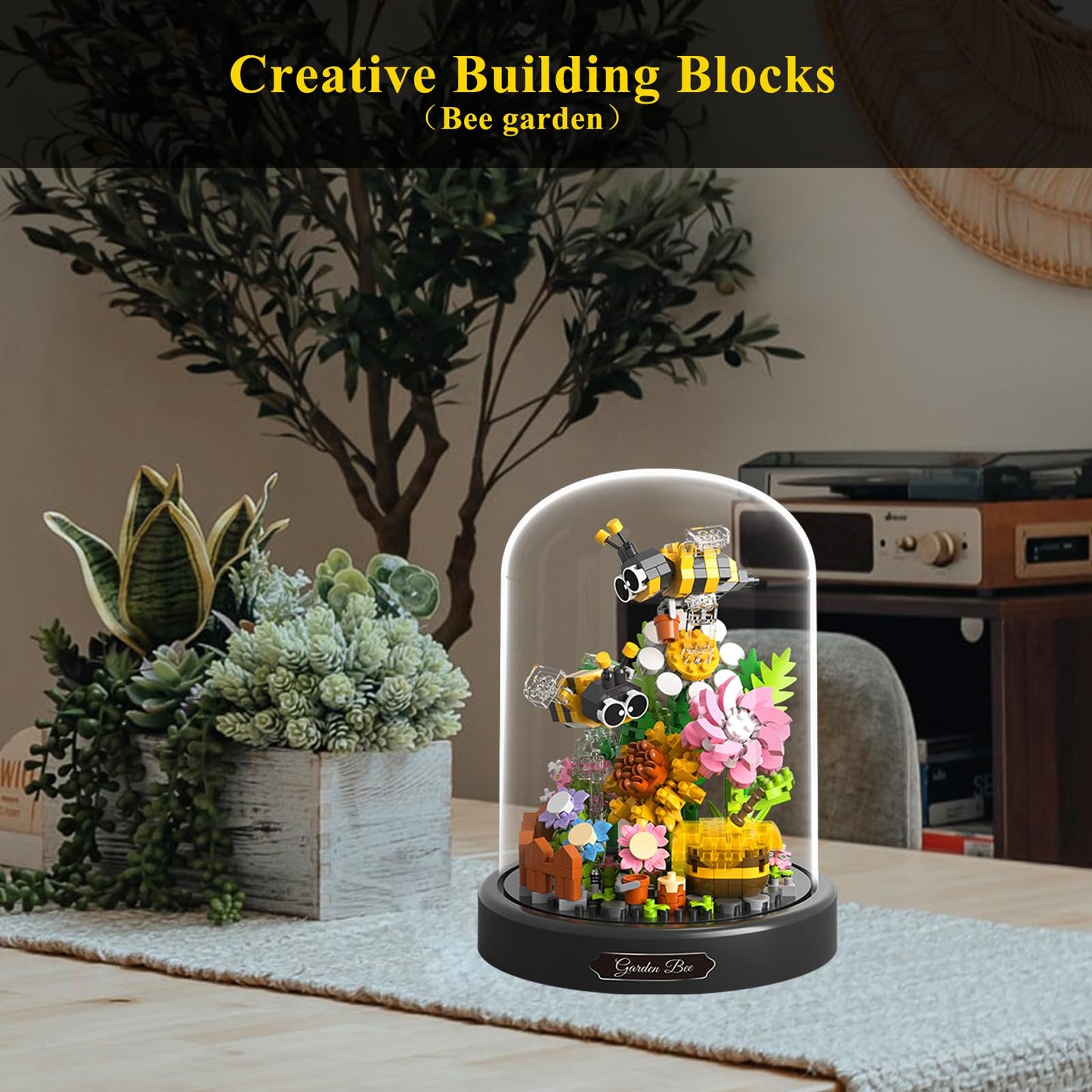 OLTLYUNH Flower Bouquet Building Set, Mini Plant Bonsai Tree, 5.11x5.11x6.41 inches, Plastic, Flower Bee, Perfect Gift for Kids and Adults