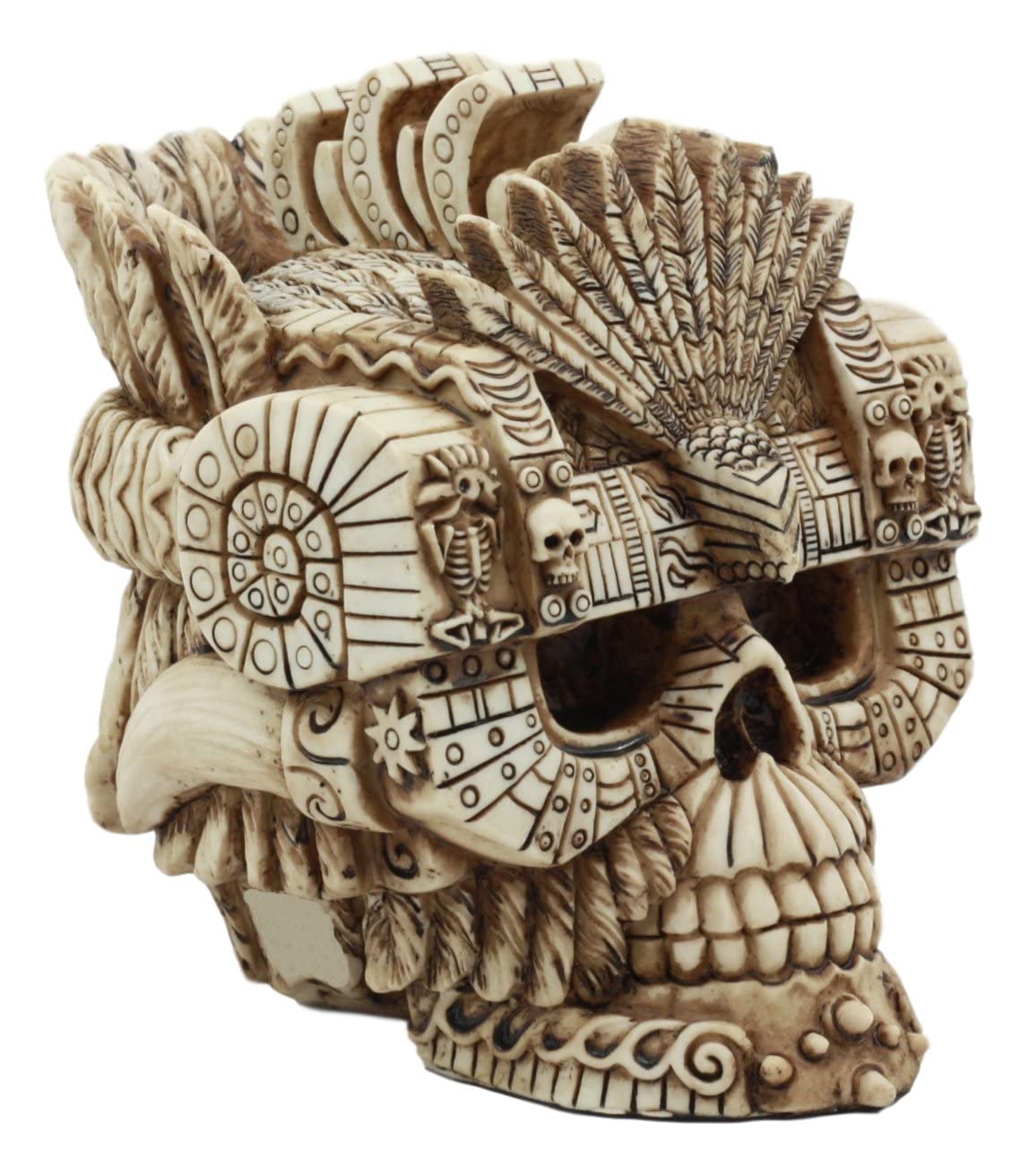 Ebros Aztec Empire Emperor Montezuma Skull Statue Tenochtitlan King Moctezuma I Halloween Skeleton Cranium Head Figurine