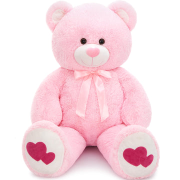 Tezituor Giant Teddy Bear Stuffed Animal 4Ft - Big Pink Teddy Bear With Love Red Heart - Large Stuffed Bear Plush Toys For Kid Christmas Birthday - Valentines Bear Gift For Girlfriend