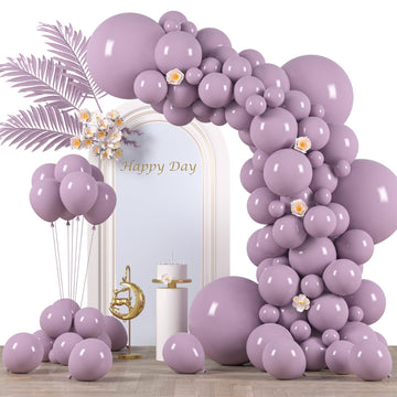 Voircoloria 130Pcs Lilac Purple Balloons Different Sizes 18'' 12'' 10'' 5'' Faded Purple Latex Balloon Garland Arch Kit For Birt