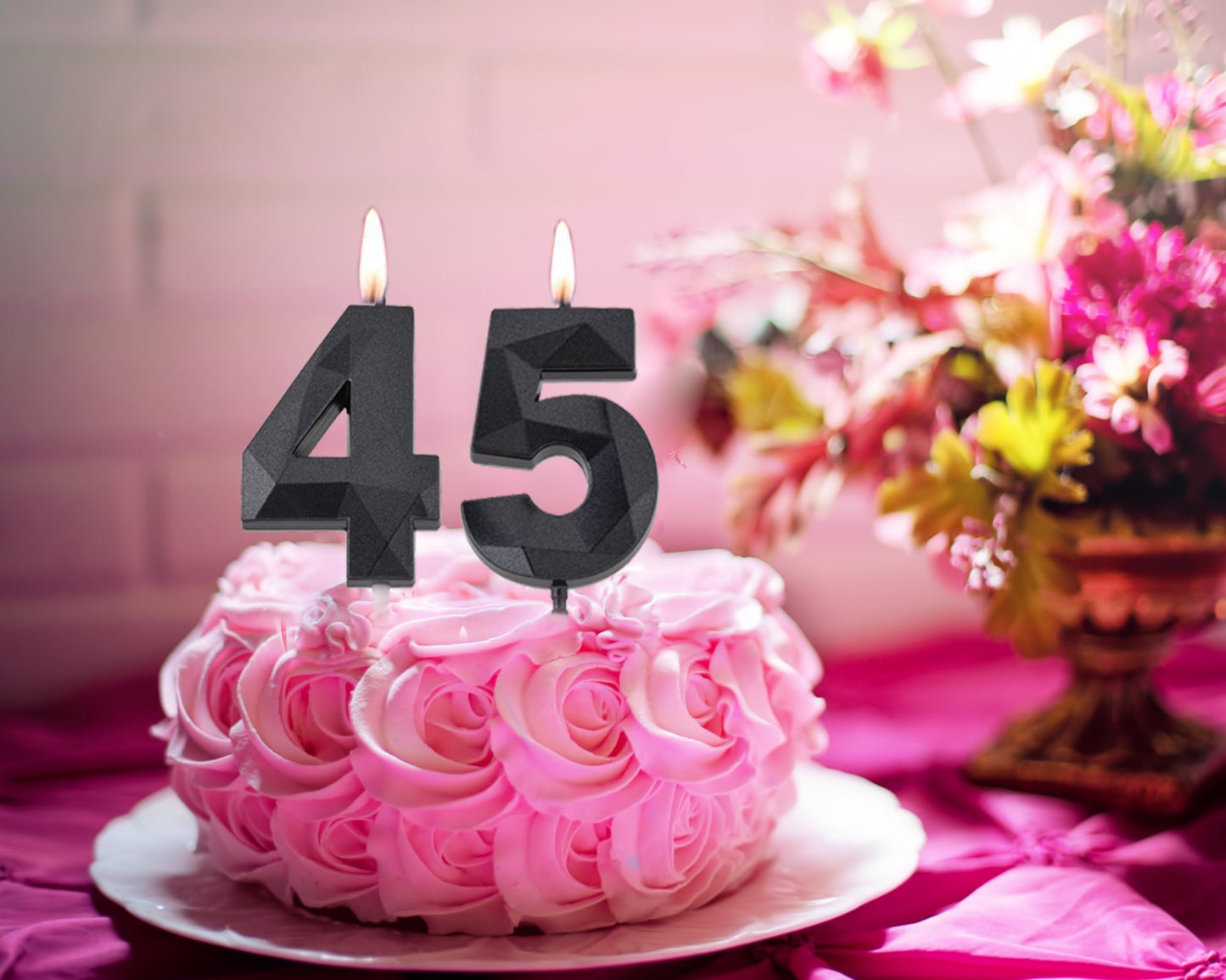2 inch Black 45 & 54 Birthday Candles, 3D Diamond Number 45th & 54th Cake Topper for Men Women Birthday Party Decorations Theme