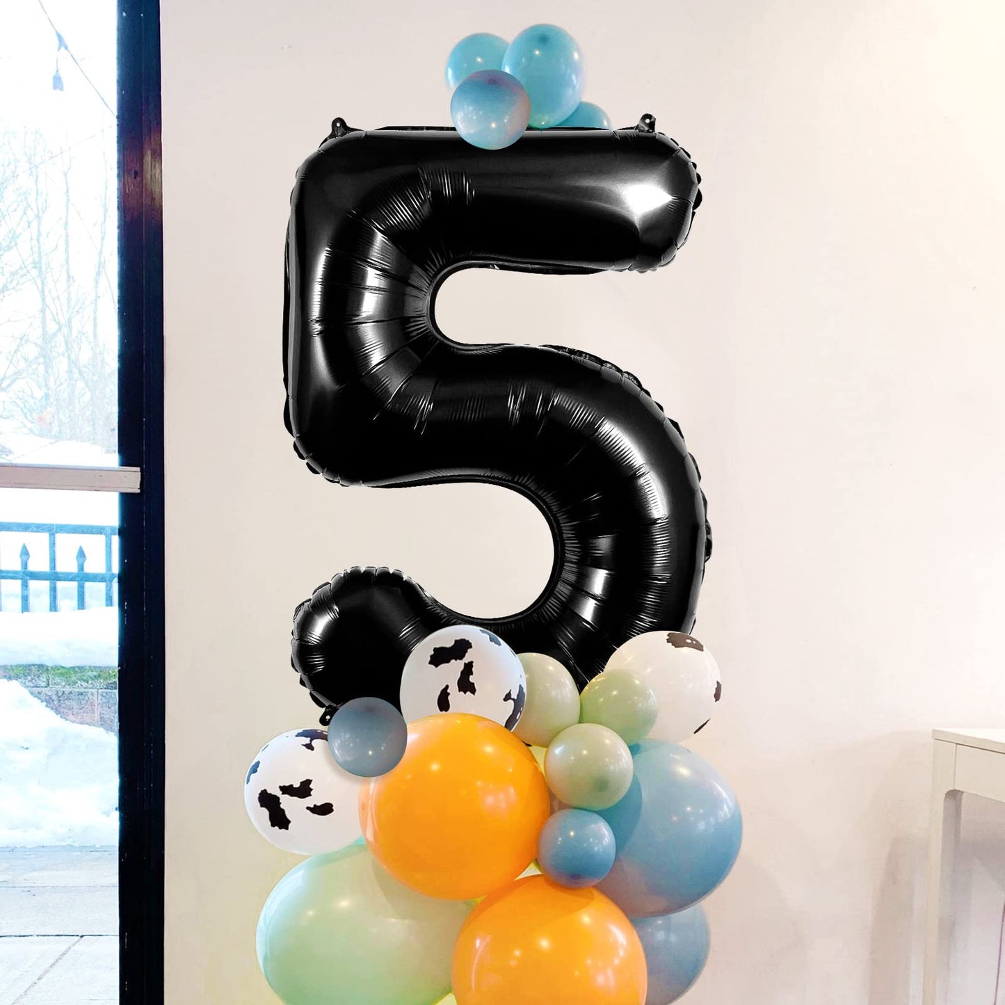Large Black Number 5 Balloons, 40 Inch Foil Balloons, Giant Number Balloons For Women/Men Birthday Party Anniversary Celebration