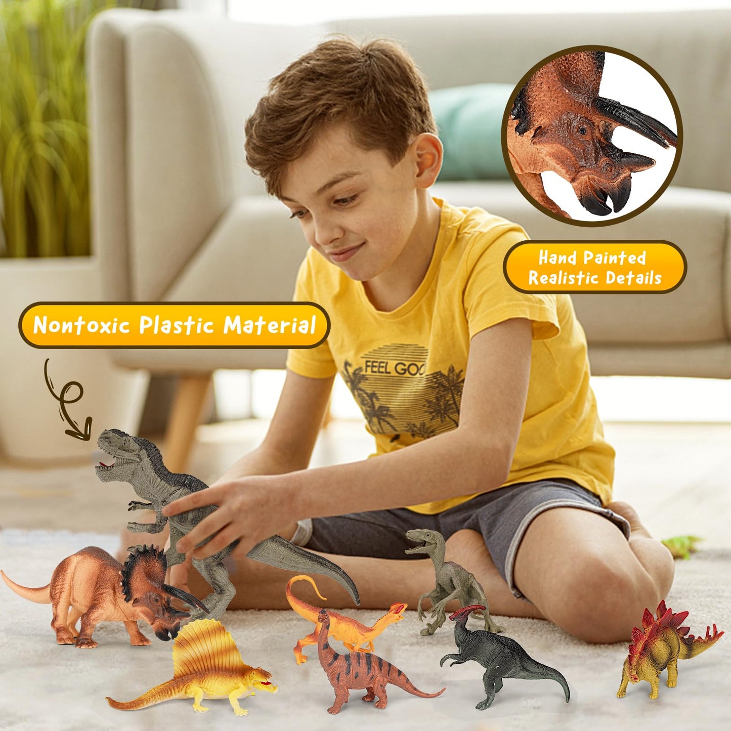 Dinosaur Toys For Kids 3-5, 8 Pcs Realistic Plastic Dinosaur Toys Set, Toddler Dinosaur Toy, 6'' To 10'' Large Dinosaurs Toys Fo