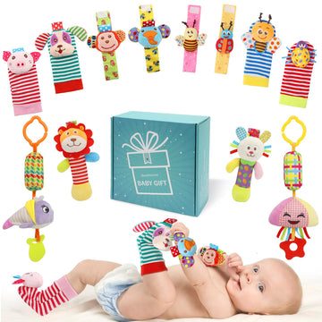 Baby Hanging Toy, Wrist Rattles, Rattle Socks, Handheld Wearable Washable Adjustable Rattle Toy, Newborn Present Baby Shower Birthday Gift Set For 0 1 2 3 Years Old Babies (12Pcs-J)