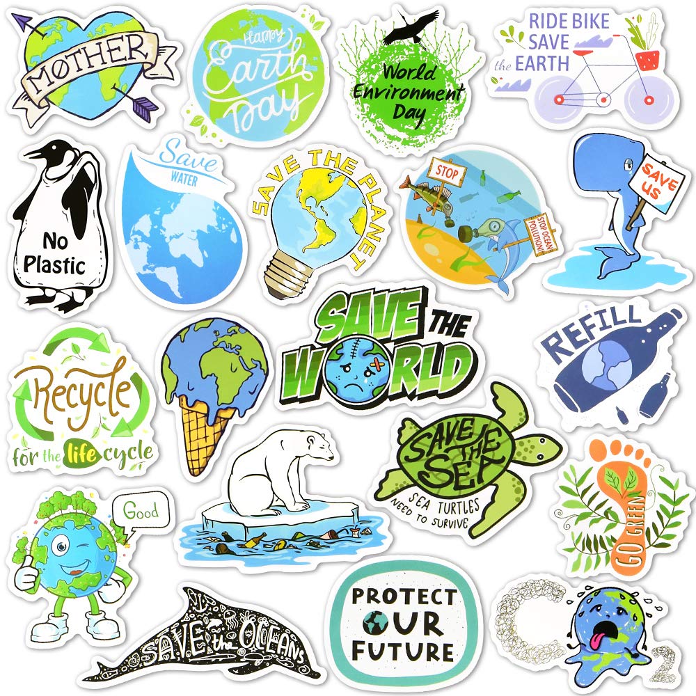 Earth Stickers Environmental Stickers Pack Waterproof Laptop Stickers For Kids Environmentalist(50 Pcs)