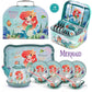 Lajeje Mermaid Tea Party Set for Little Girls, Kids Party Set Toys for 3 4 5 6 Year Old Girls, Pretend Toy Tin Tea Set & Carryin