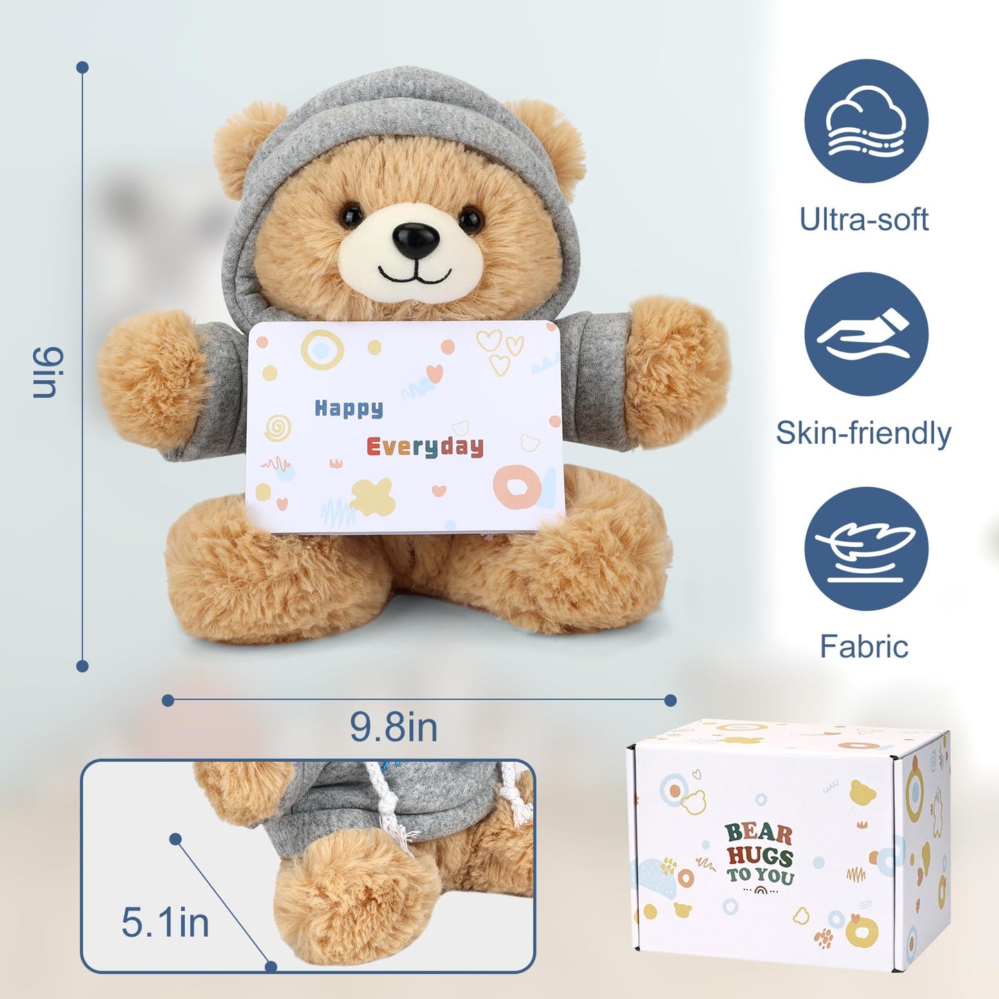 Osacoe Big Hugs Teddy Bear - Soft Plush Stuffed Animal with Removable Hoodie, Perfect Get Well Soon Gift for Kids and Adults