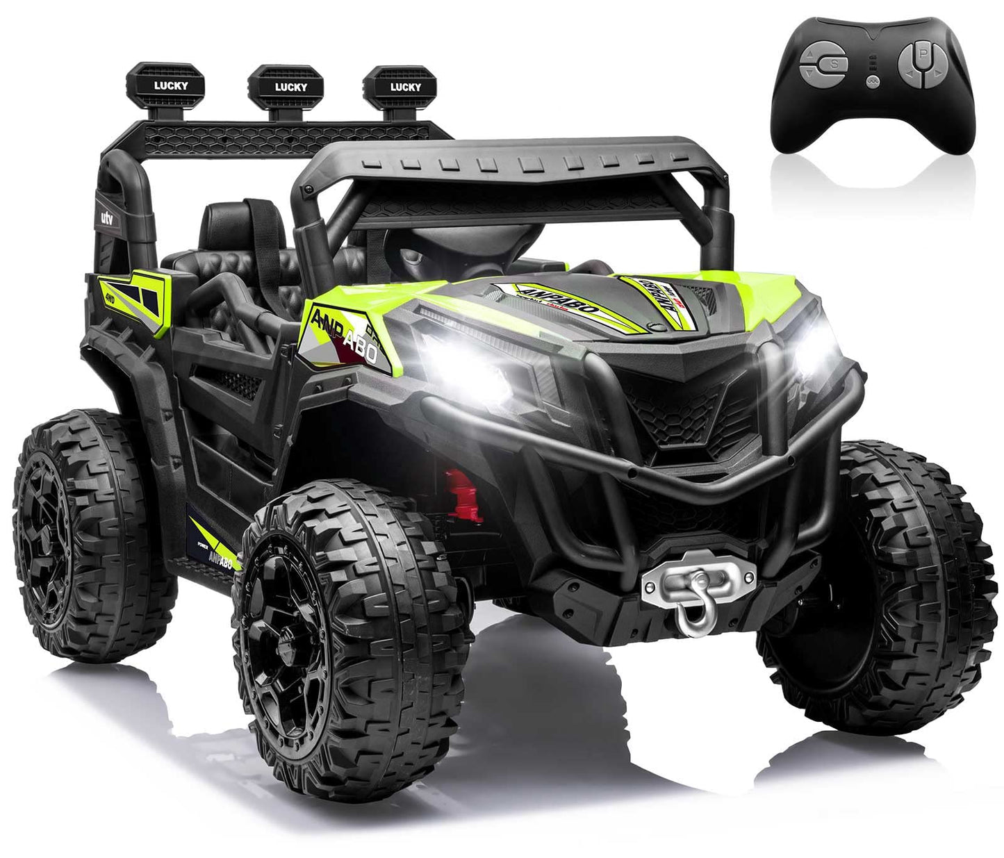 Anpabo 24V 4Wd Ride On Car Truck W/Remote Control, 2Wd/4Wd Switchable Kids Utv, 4 Shock Absorbers, 19'' Spacious Seat, Soft Star