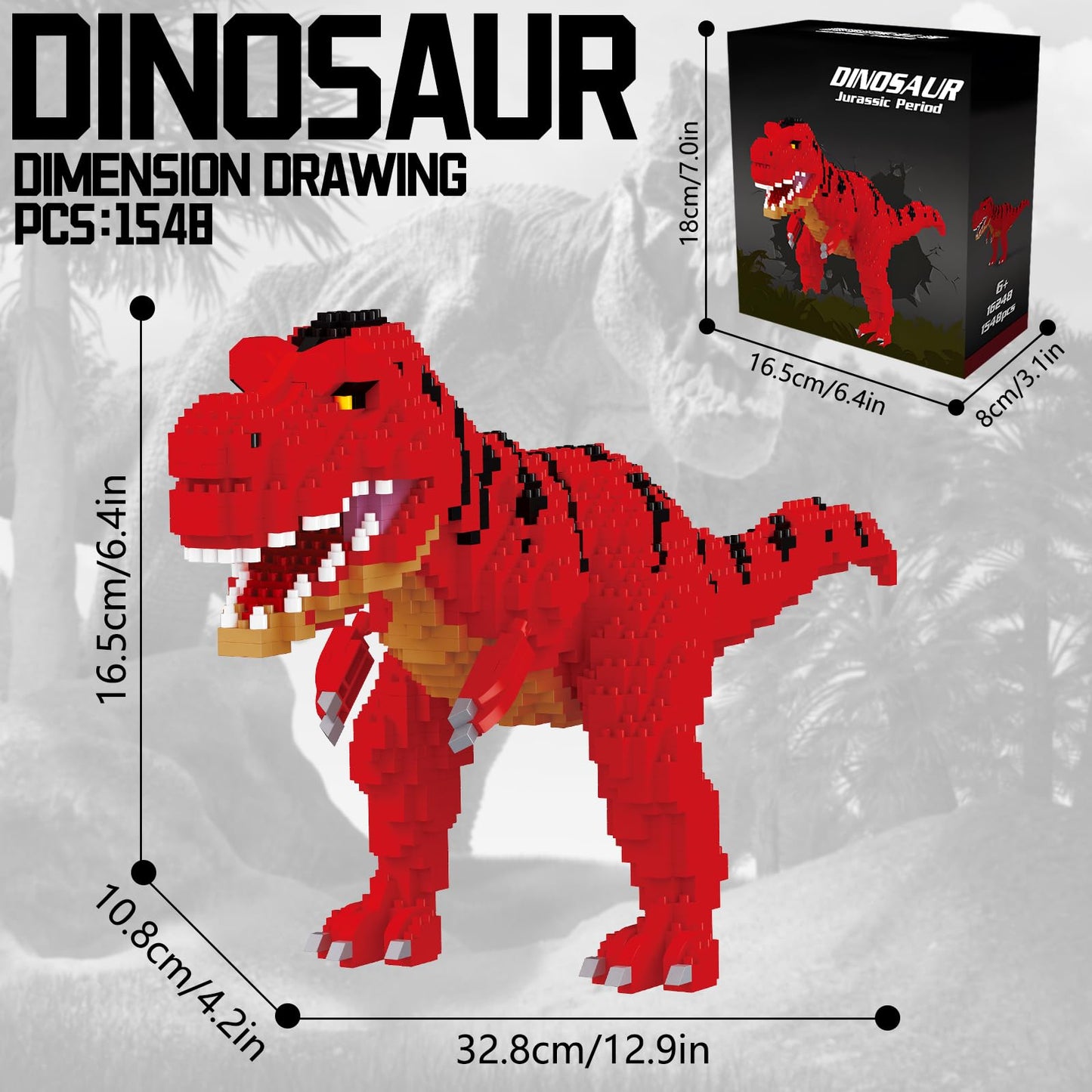 Csnrhg Dinosaur Torvosaurus Building Blocks Model Decor Micro Mini Blocks Toy Birthday For Age 6+ Children Adults Teens 1548 Pie