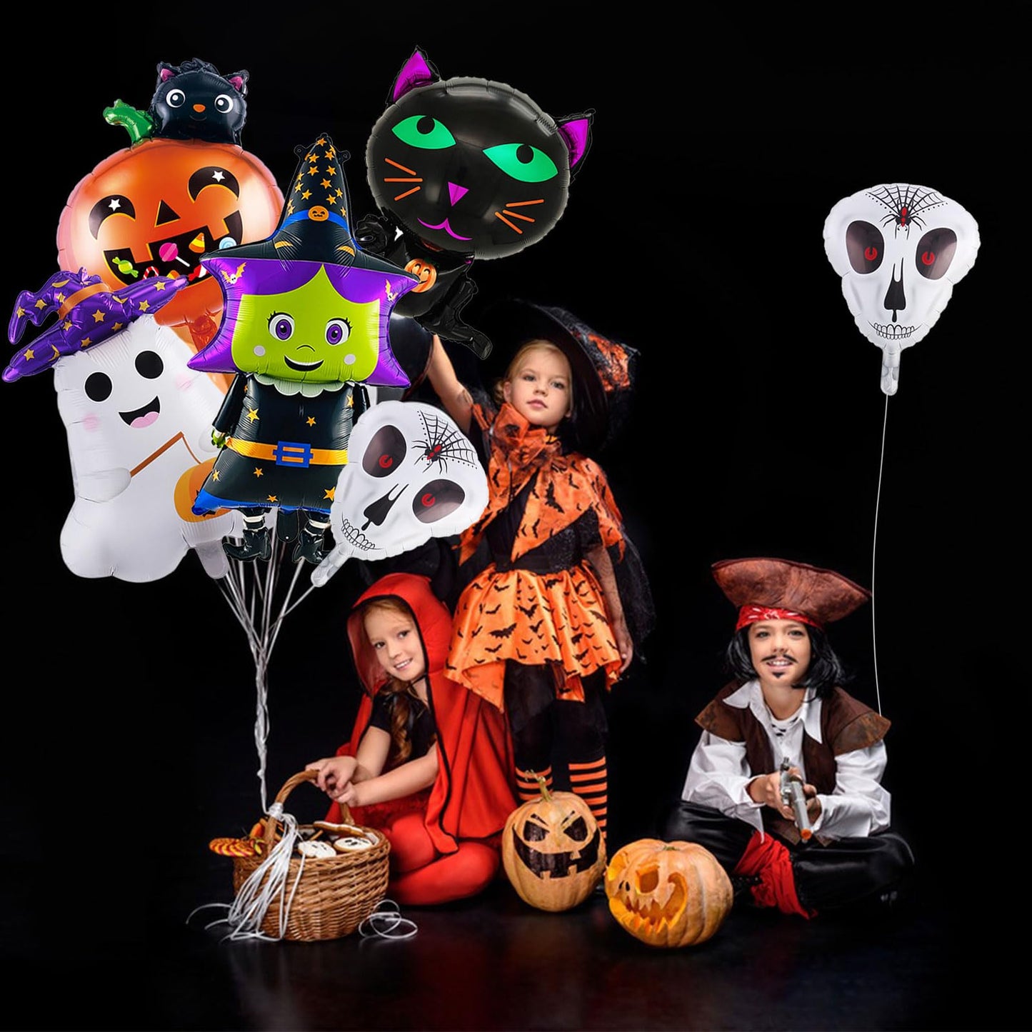 Halloween Balloons, 38 Inch Halloween Ghost Foil Mylar Balloons, Halloween Scary Pumpkin Witch Bat Cat Balloons, Halloween Party