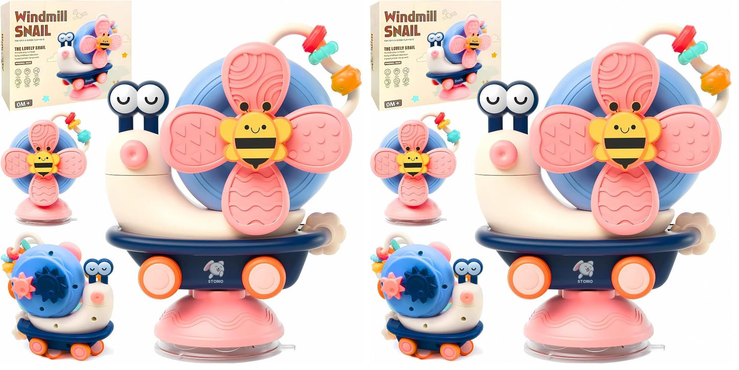 Storio 5In1 Suction Spinster Windmill Toy  Blue | Interactive Baby Toy For Bath & Play | Sensory Suction Cups Toy For Toddler