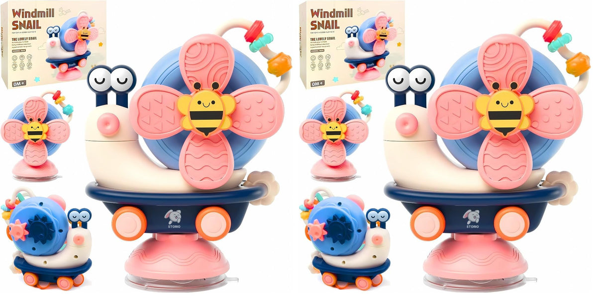 Storio 5In1 Suction Spinster Windmill Toy  Blue | Interactive Baby Toy For Bath & Play | Sensory Suction Cups Toy For Toddler