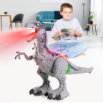 Remote Control Dinosaur For Boys 4-7 Year Old, Big Jurassic Velociraptor Rc Walking Dinosaur Toys For Kids 3-5, Electric Robot Dinosaur With Spray, Light & Sound, Birthday Gift For Kids