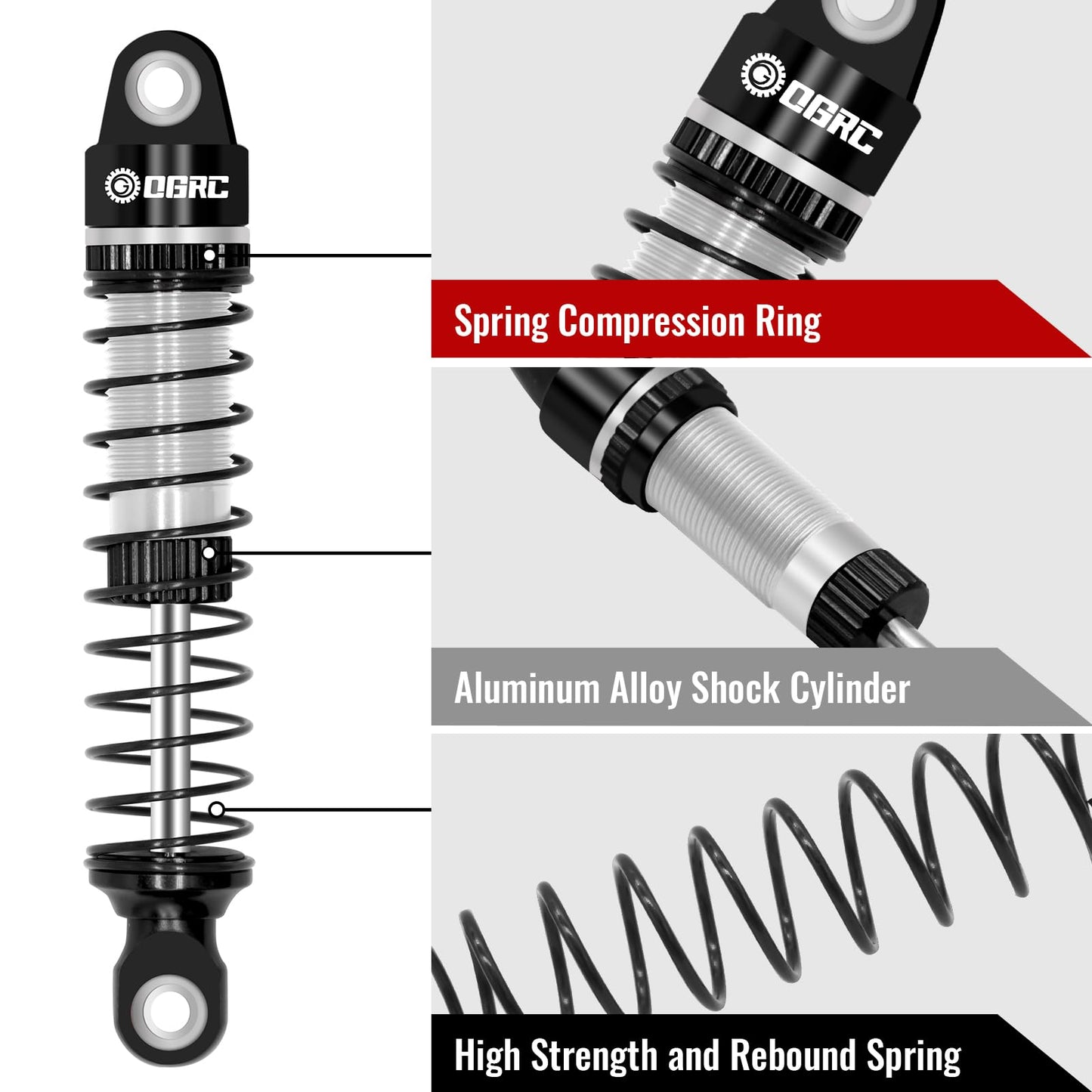OGRC 59mm Shocks Absorber Oil Threaded Damper Threaded Shock Absorber for TRX4M 1/18 RC Crawler Upgrade Parts (Black Silver)