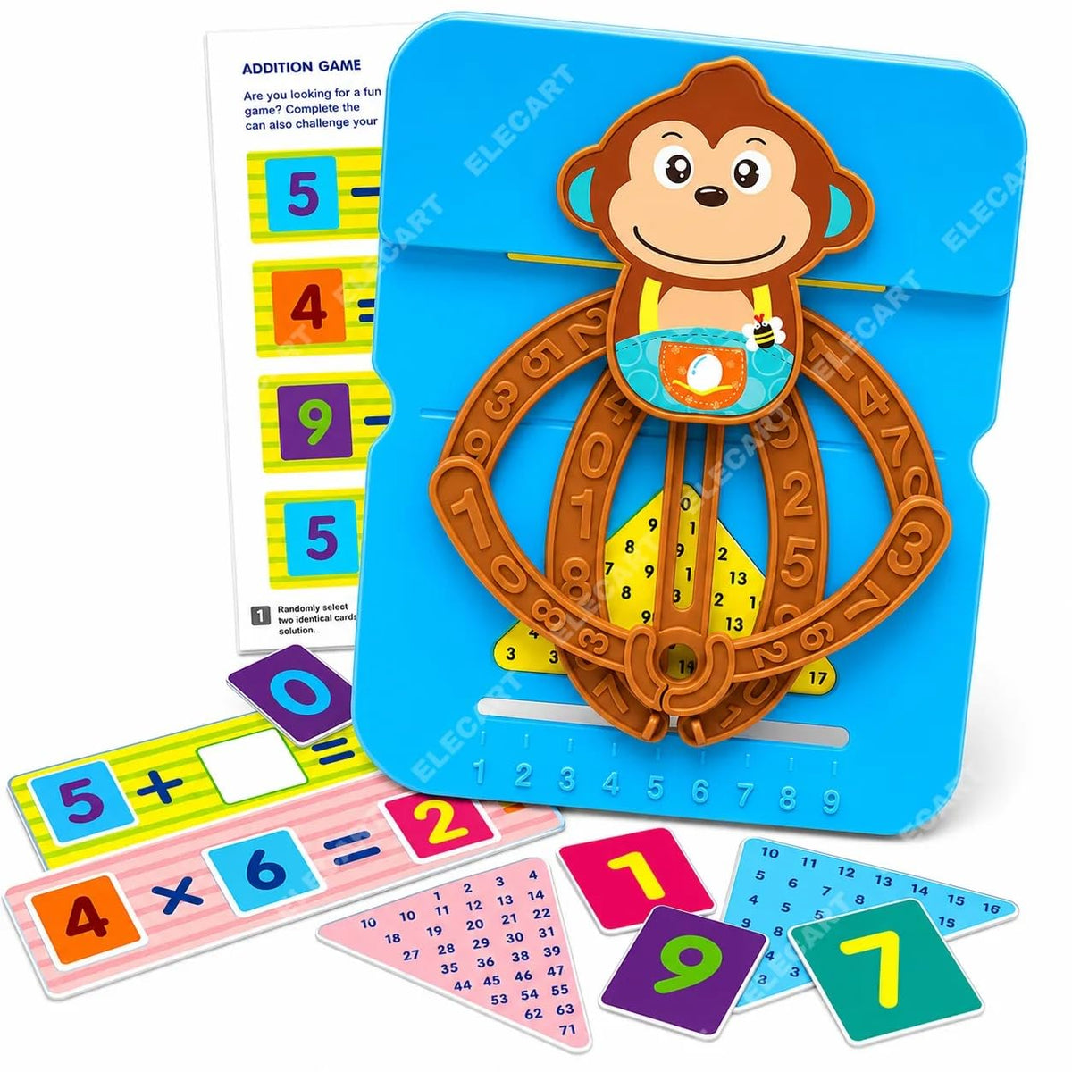 Elecart Monkey Math Educational Learning Toy for Kids 3+ Years | STEM Math Calculator Game with Number Cards, Addition & Multipl