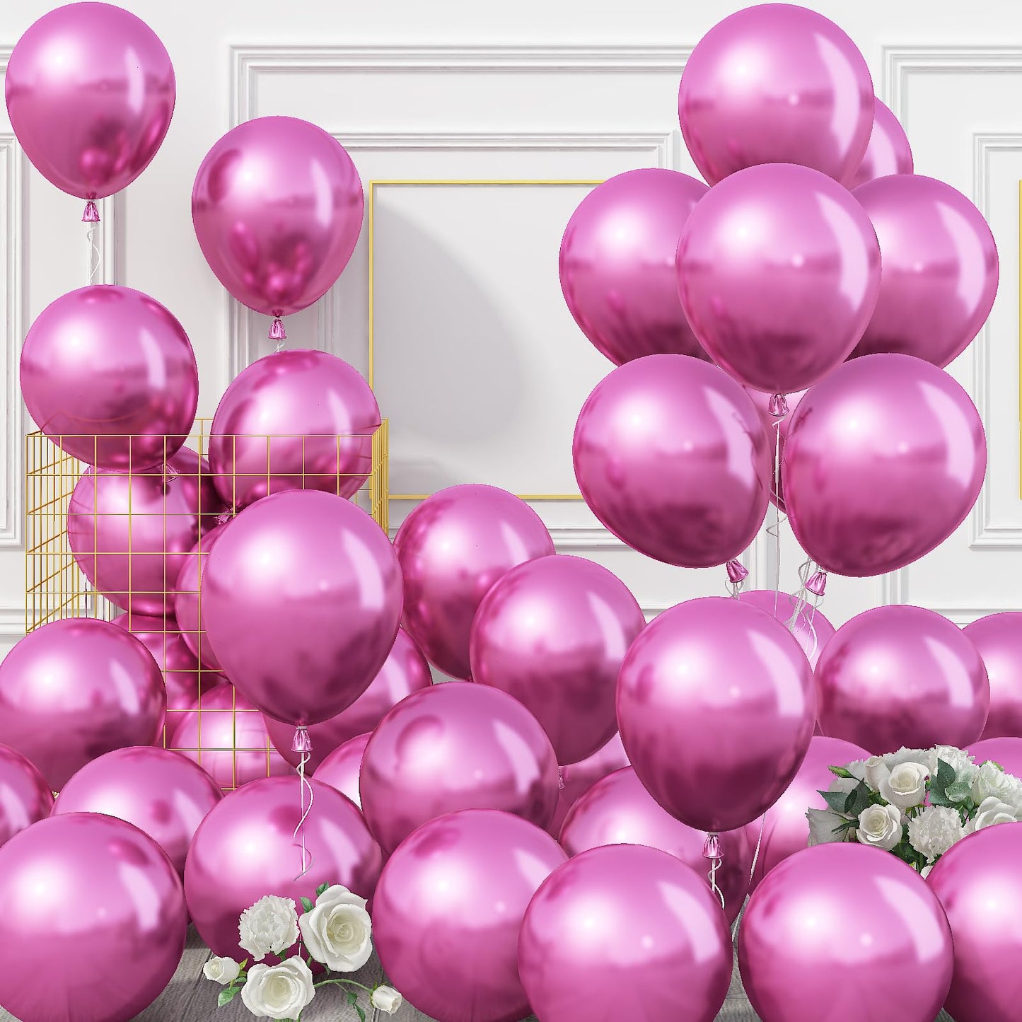 Jobkoo Hot Pink Metallic Balloons, 50Pcs 10Inch Chrome Pink Balloons Metallic Dark Pink Party Balloons Shiny Magenta Pink Chrome