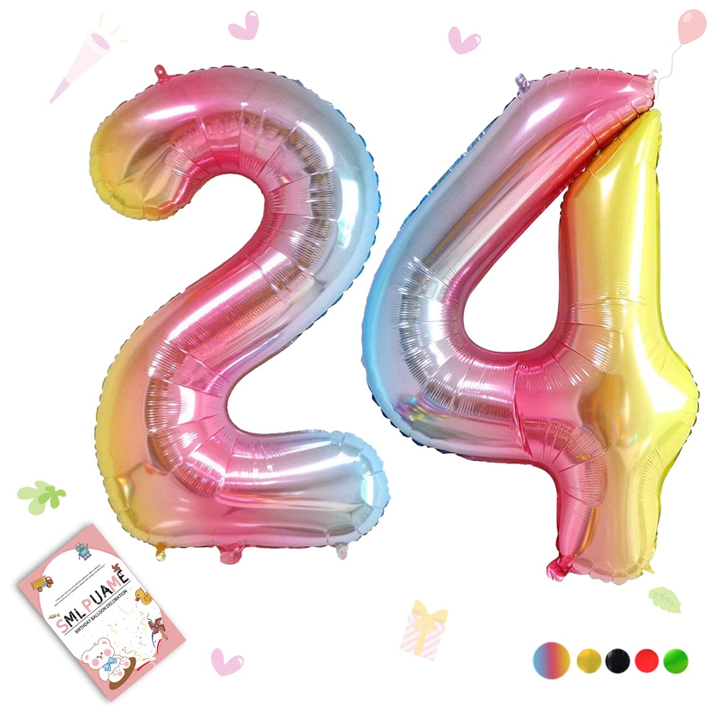 Smlpuame 40 Inch Number Balloons 0-9 Rainbow Gradient Large Number 24 Balloons, Digital Balloons For Birthday Party Celebration