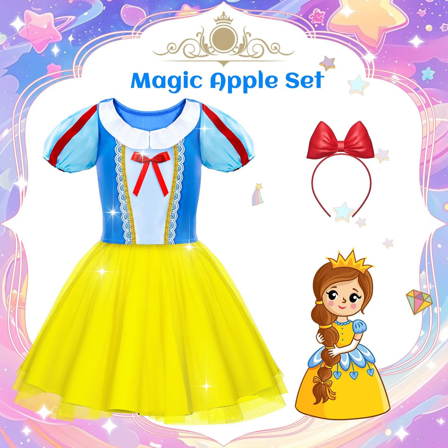 Princess Dress Up for Girls - Dress up Clothes for Toddler Girl, Princess Toys Christmas Birthday Gifts for 3 4 5 6 7 Little Gir