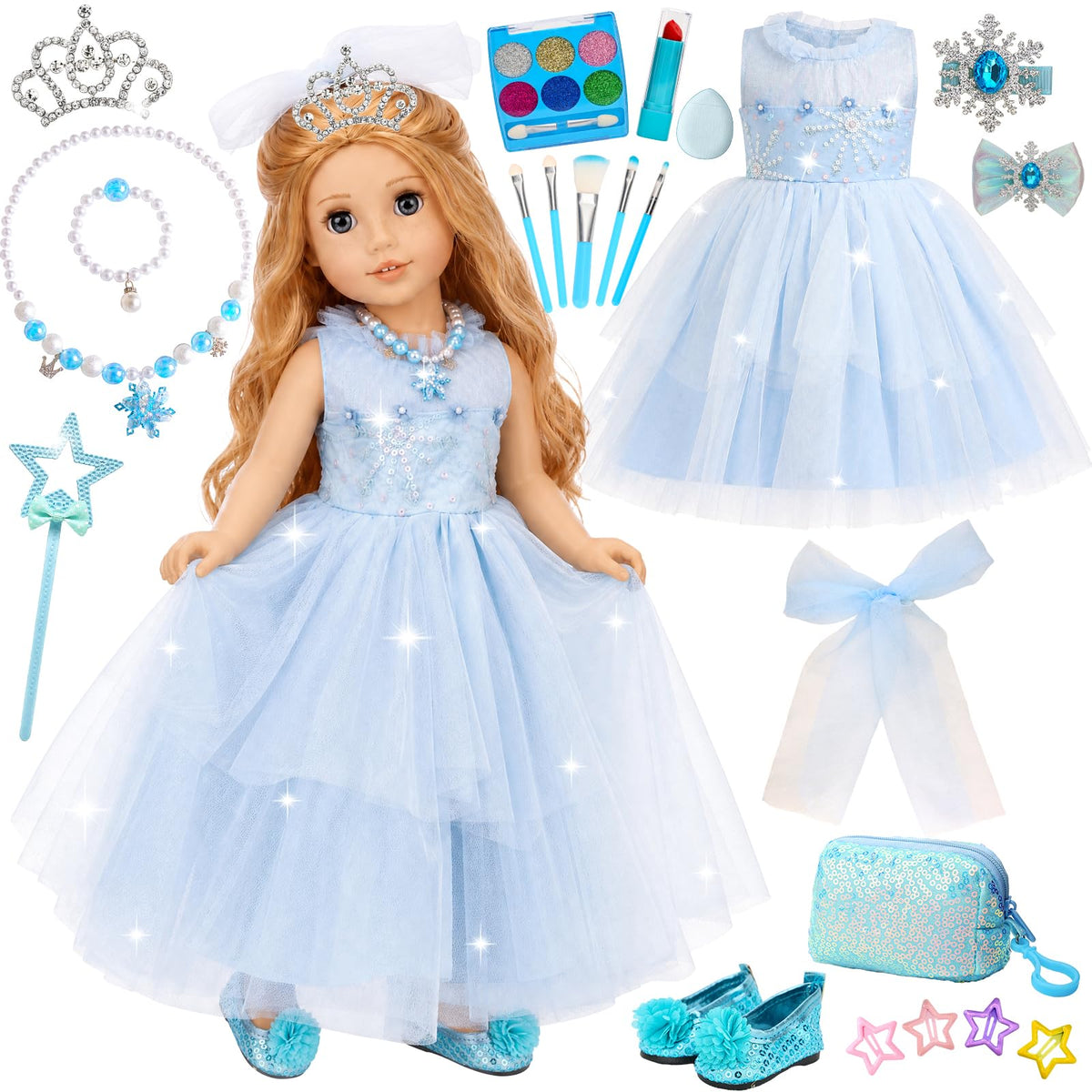 22 PCS American 18 Inch Girl Doll Clothes & Accessories Princess Set