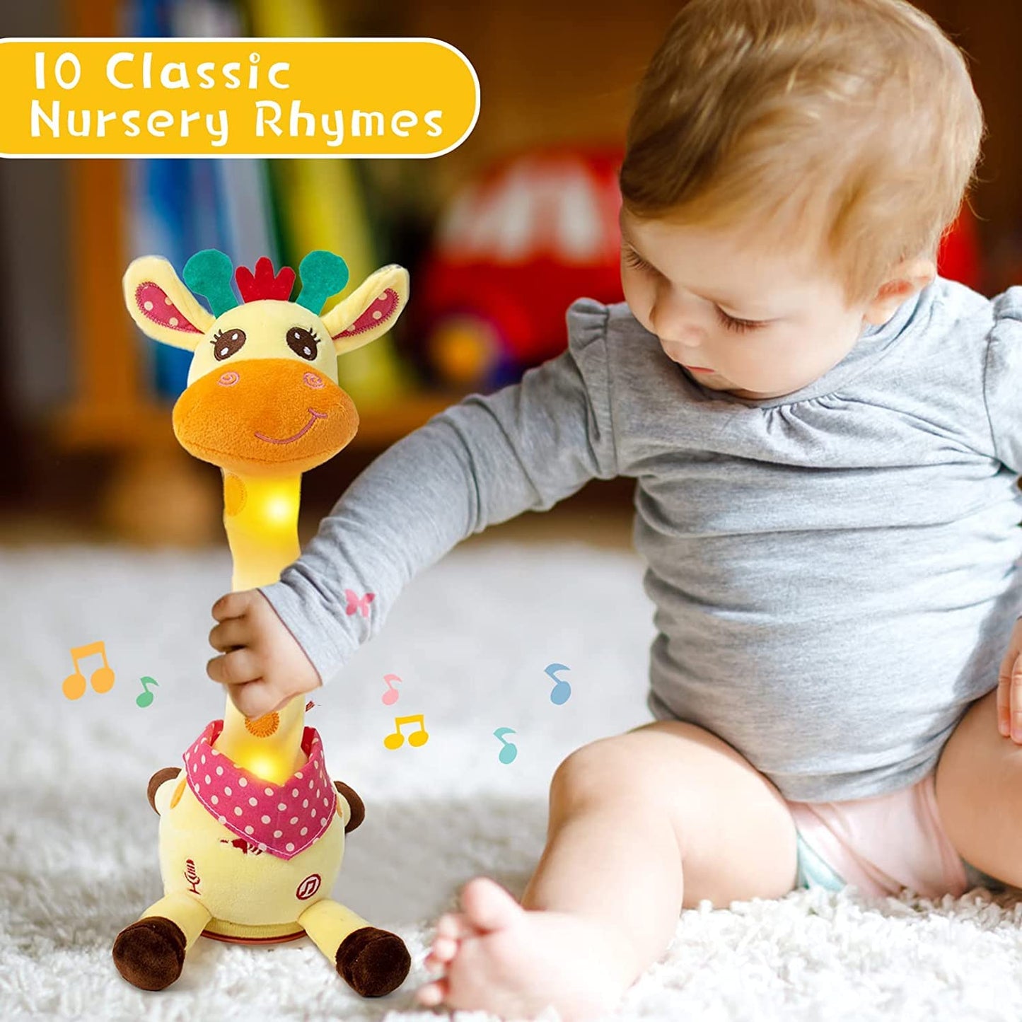Emoin Dancing Giraffe Stuffed Animal Baby Toys Singing 10 Children'S Song Infants Toddlers Toy Repeats What You Say Interactive Deer Push Glowing Musical Toy For Boys Girls Birthday Gift