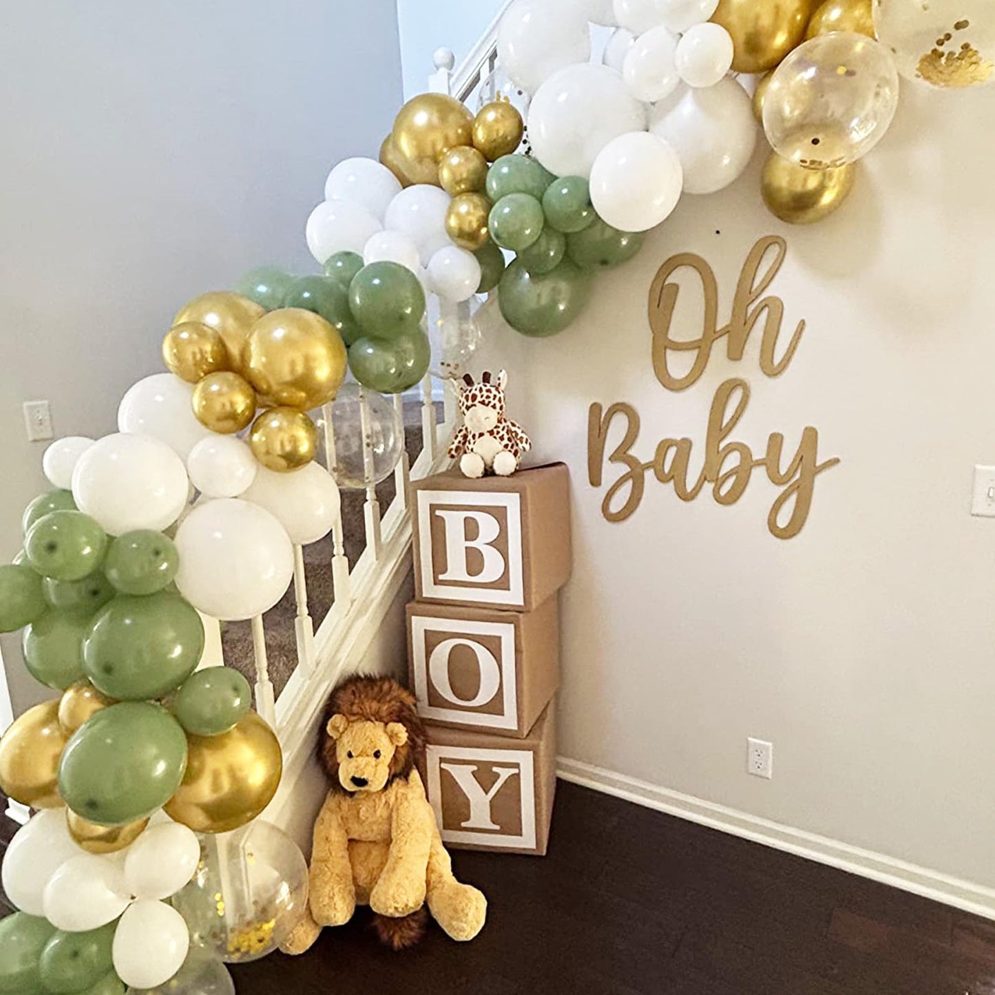 Sage Green Gold Balloons, 12 Inch Green White Metallic Gold Balloons, Green Sand White Balloons Gold Confetti Latex Balloons For