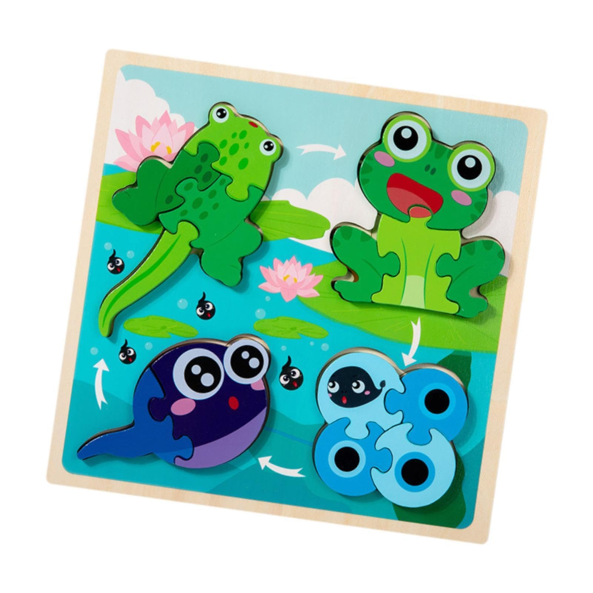 Atorse Wood Puzzle Gifts Portable Hands On Learning Fine Motor Skills Jigsaw Puzzle Frog|Baby|Toys For Baby|Developmental Baby T