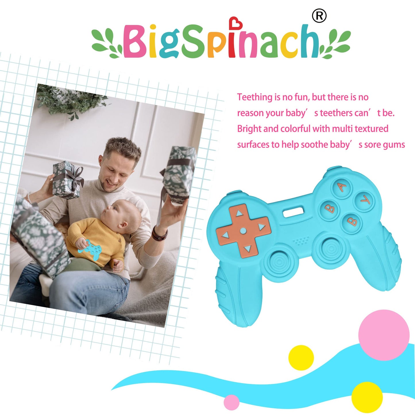 Bigspinach Baby Game Controller Teether Toy Silicone Teething Toy For Gamer Parents And Future Gamer Kids Cool Gaming Stuff 4Pc