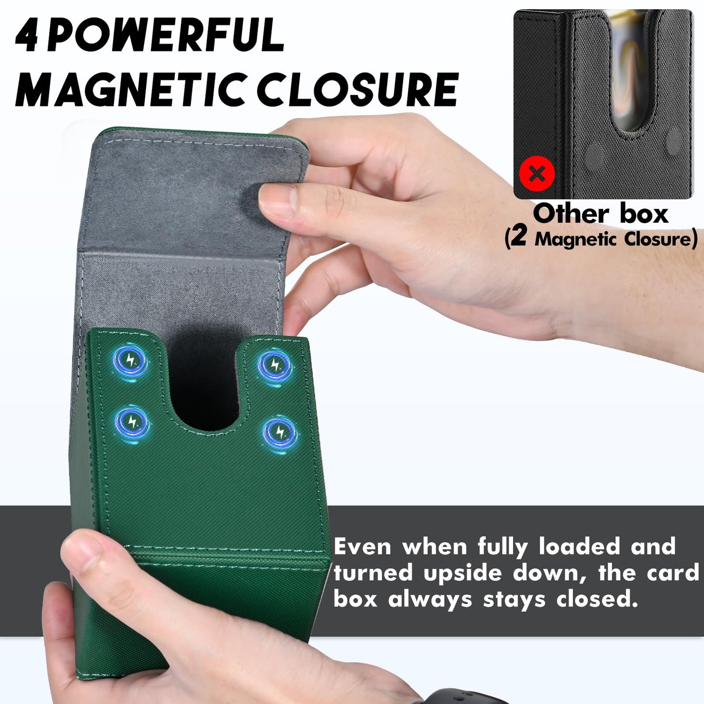 Zlca Card Deck Box For Trading Cards, Mtg Yugioh Deck Case Holds 100+ Single Sleeved Cards, Pu Leather Magnetic Card Storage Box Fits For Tcg Ccg Magic Game Cards (Green)
