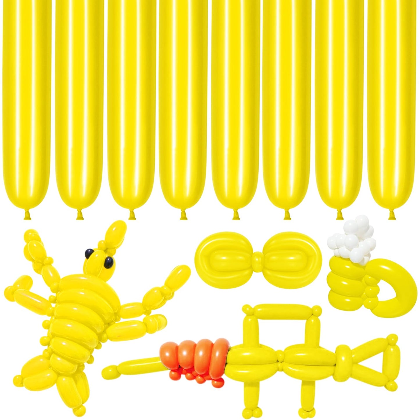 Lxzfcrg 260 Balloons Yellow Long Balloons For Balloon Animals, Thickening Long Skinny Latex Twisting Balloon For Balloon Garland