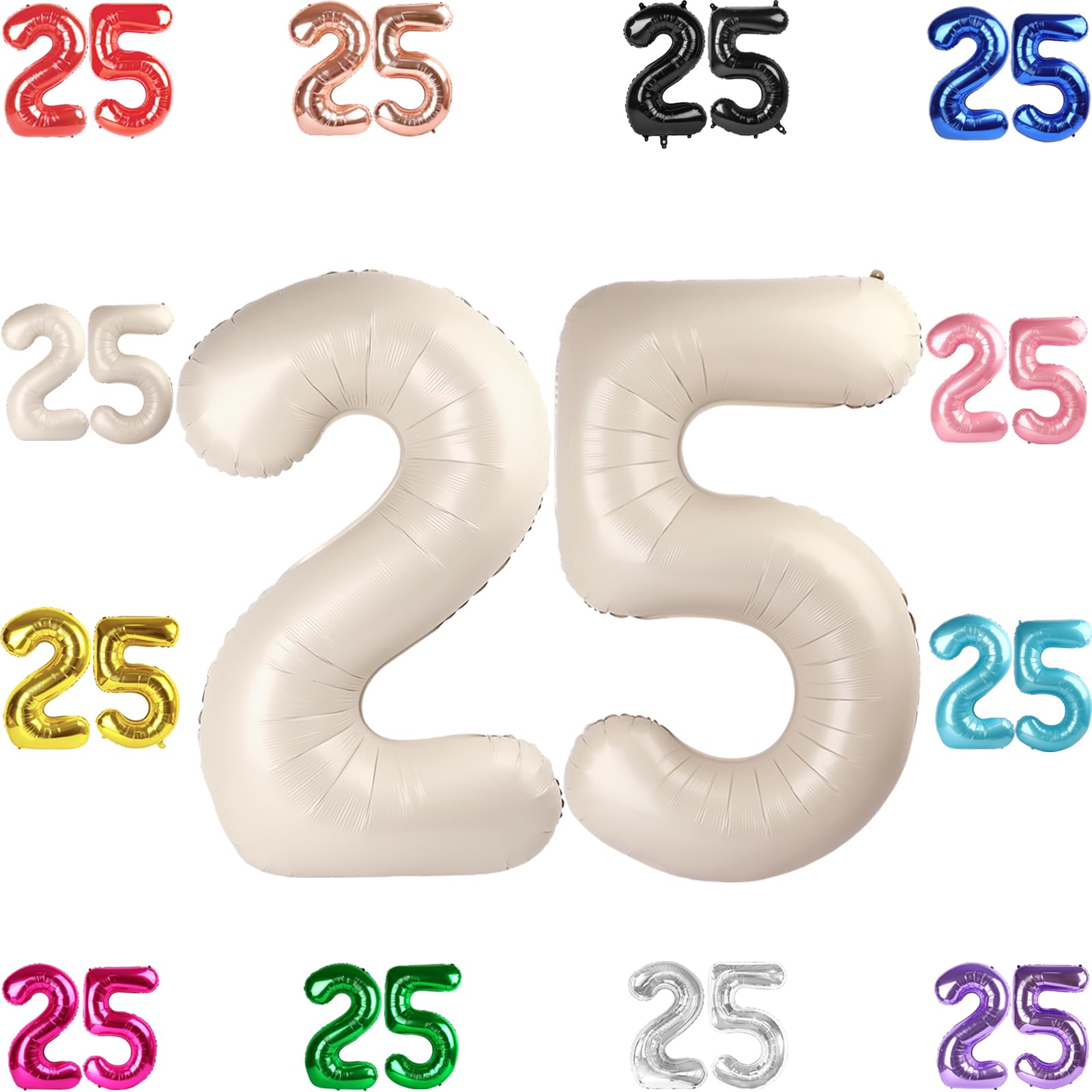 25 Balloon Number, Cream White Number 25Th Birthday Balloons 40 Inch, 25 Or 52 Years Old Cream White Birthday Decorations For Me
