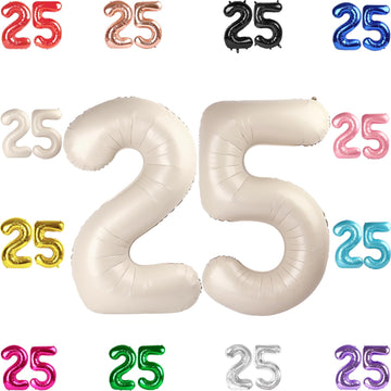 25 Balloon Number, Cream White Number 25Th Birthday Balloons 40 Inch, 25 Or 52 Years Old Cream White Birthday Decorations For Me