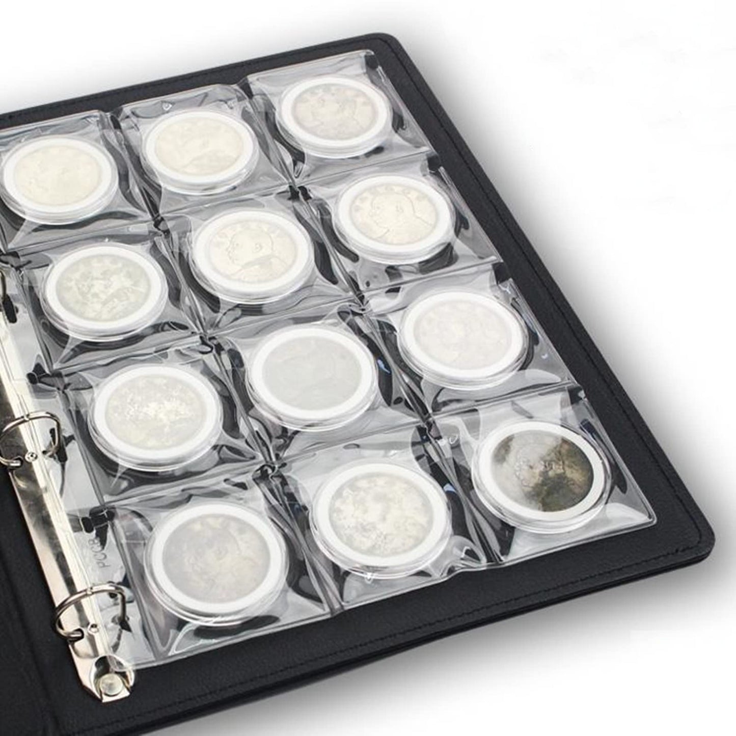 12-Pocket Coin Pages For Collectors, Standard 9-Hole Coin Collection Pages, 10 Sheets Coin Sleeves, Coin Collecting Supplies (12