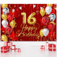 NC 16th Birthday Backdrop Banner Decorations Red and Gold for Boys Girls Happy 16 Years Old Bday Background Photography Party De