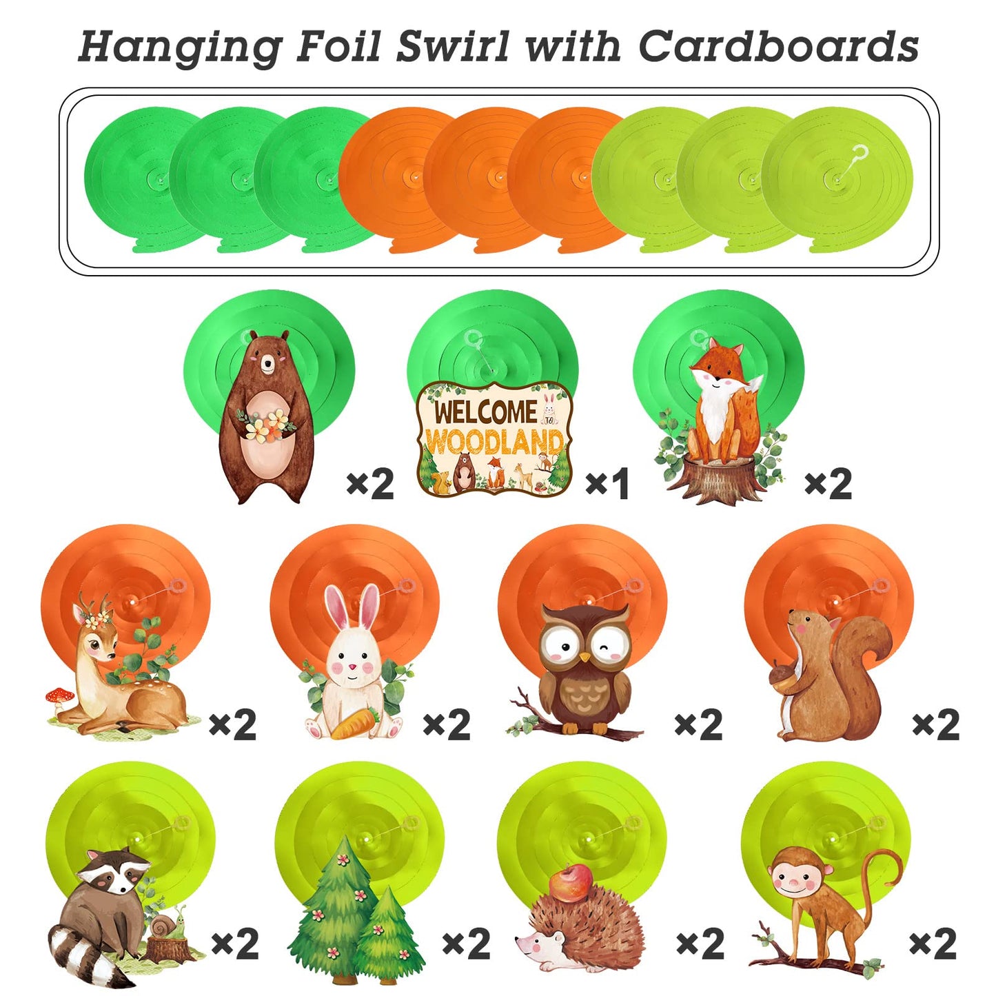 Outus 51 Pieces Woodland Baby Shower Party Decorations Woodland Birthday Hanging Swirl Decorations Forest Animals Creatures Part