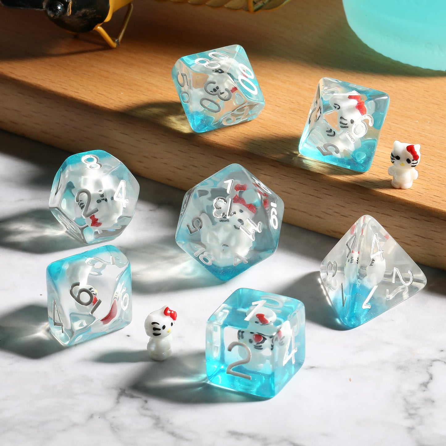 Kitty Dungeons And Dragons Dice,Dndnd 7Pcs D&D Dice Set With Velvet Bag For Dnd Role Playing Games And Tabletop Games(Kitty