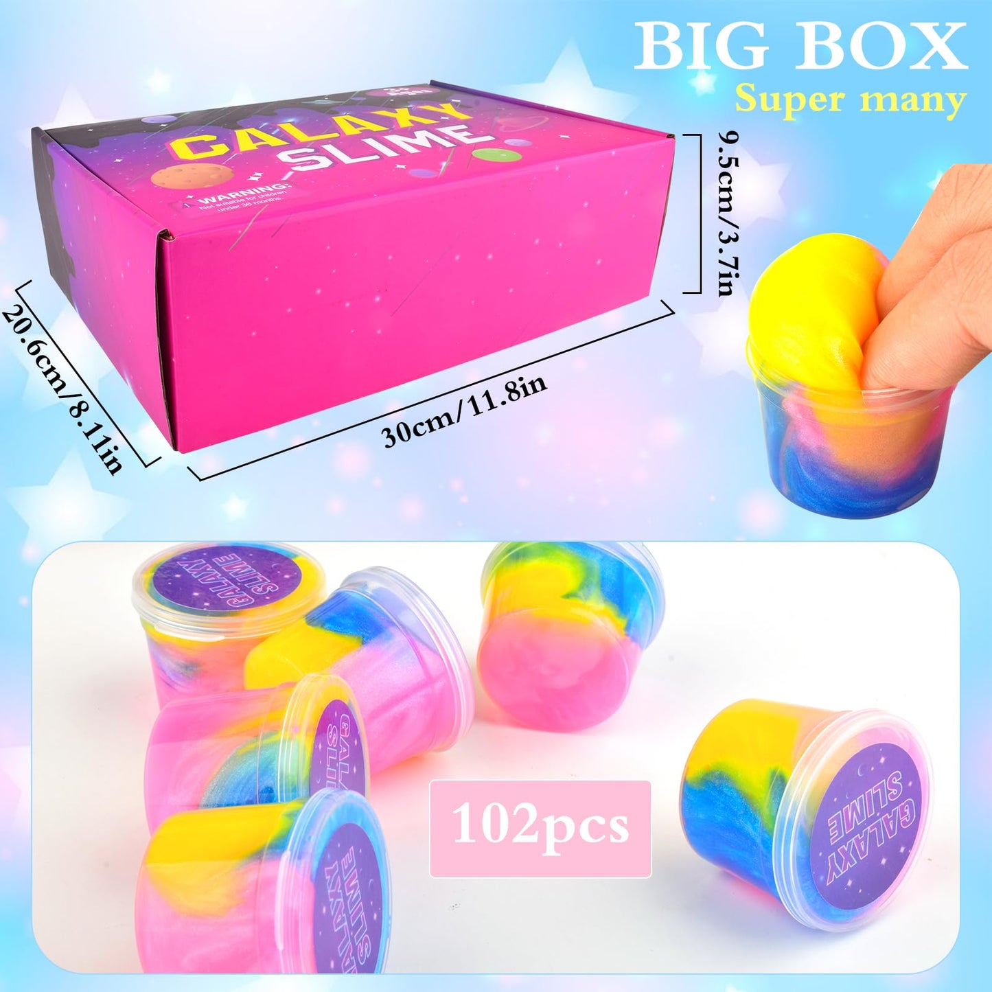 102 Pack Bulk Galaxy Slime Kit, Party Favors For Kids Slime Cup Bulk Diy Stress Relief Putty Toy Stretchy & Non-Sticky Christmas
